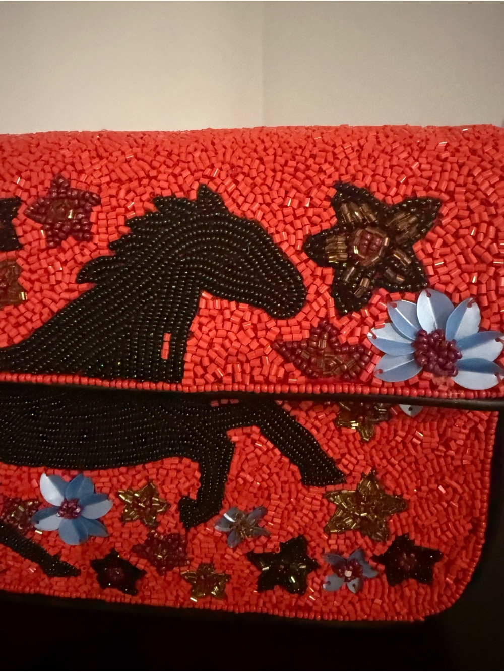 Staud Tommy Red Floral Horse Beaded Shoulder Bag limited Run - Picture 4 of 11